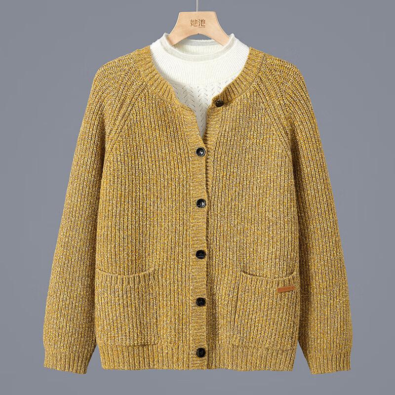 

She Chi Women s Simple Button-Front Round Neck Knit Top M