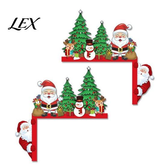 Christmas Door Corner Decoration Topper, Wooden Sign, Santa Snowman Gingerbread Frame Art Man Decor for Home Holiday Party Tree Sign