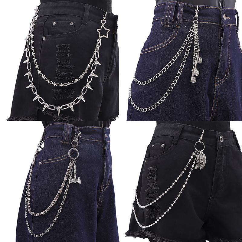 Double Headed Rivet Pentagram Pants Chain For Men Women Multi-Layer Waist Chain Fashion Hip-Hop Punk Metal Pants Chain Gifts