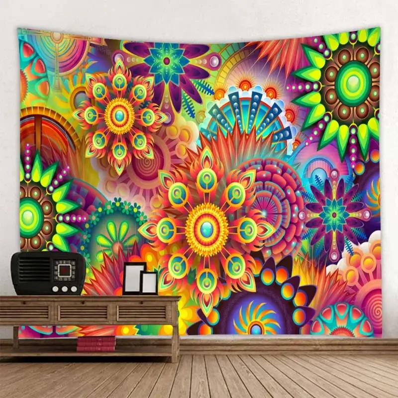 Boho Mandala Tapestry Multicolor Floral Wall Hanging Geometric Pattern Tapestries For Home Living Room Bedroom Couch Blanket
