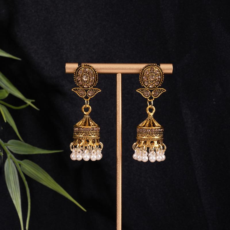 Bohemian Style Alloy Bell Earrings Female Retro Court Dripping Oil Ethnic Style Earrings Ear Jewelry Spot