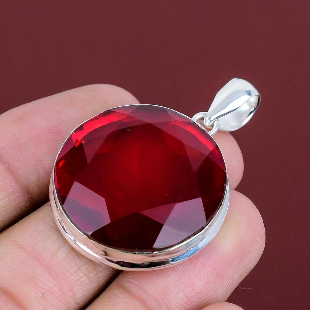 Faceted Mozambique Garnet Pendant Original Gemstone Pendant 925 Sterling Silver Pendant Latest Design Jewelry Handmade Pendant Gifts for Mom