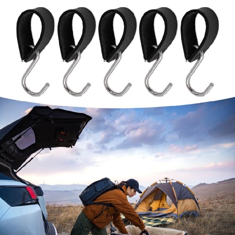 5 Stück S-Form PU-Leder Kleiderbügel Hängender Riemenhalter Aufbewahrungshaken Tragbarer Outdoor-Camping-Aufhängehaken Einfach zu bedienen