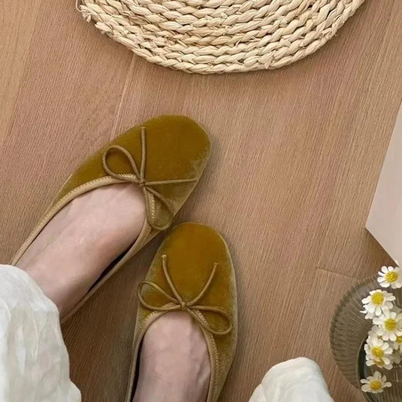 Designer Slip On Women Velvet Flats Fashion Elegant Butterfly-knot Spring Autumn Ladies Comfort Soft Sole Mary Jane Shoes