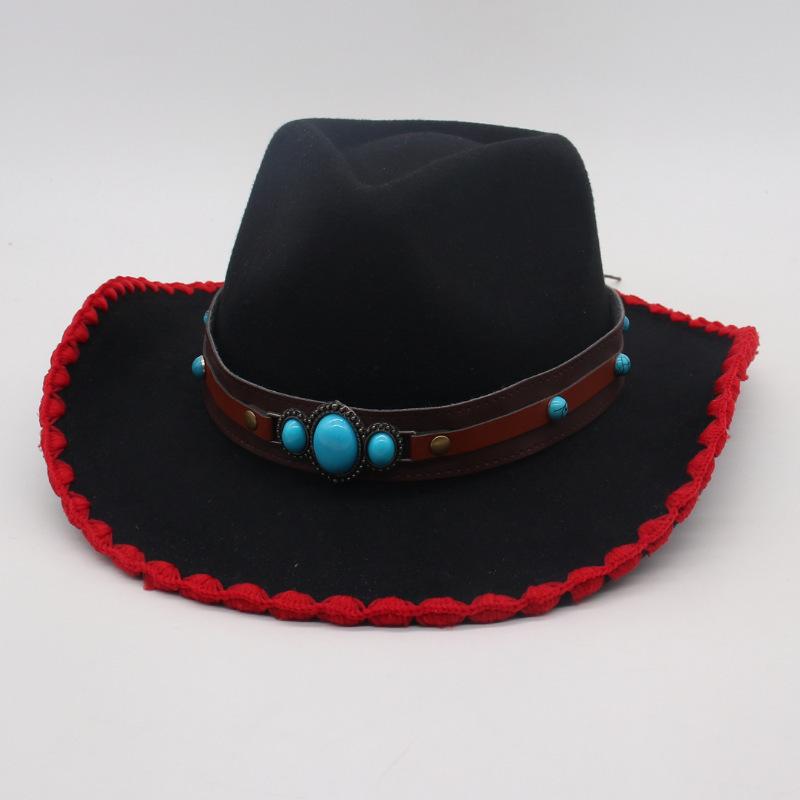 Fashion And Simple Ethnic Style Jazz Hat Men'S And Women'S Hat Cross-Border Wholesale Cowboy Hat Tibetan Vacation Hemming Top Hat