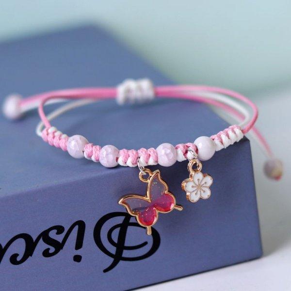 

Fashion Sweet Cute Butterfly Charm Bracelet Handmade Simple Adjustable Braided Rope Bracelets for Women Girl Summer Jewelry Gift