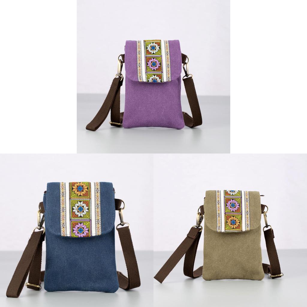 Borsa in Tela Ricamata Etnica Portamonete Quadrato Piccolo Con Tasche con Zip Per Uso Quotidiano