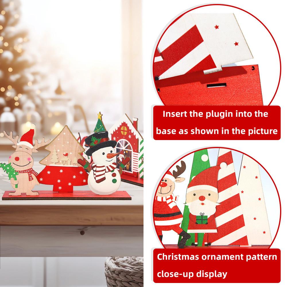 Charming Wooden Christmas Decorations Featuring Snowman Cottage And Santa Tree Design