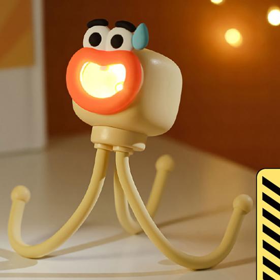 Cartoon Octopus Desk Lamp with Phone Stand Warm Glow Night Light DIY Poseable Decor Unique Funny Gift for Kids Adults