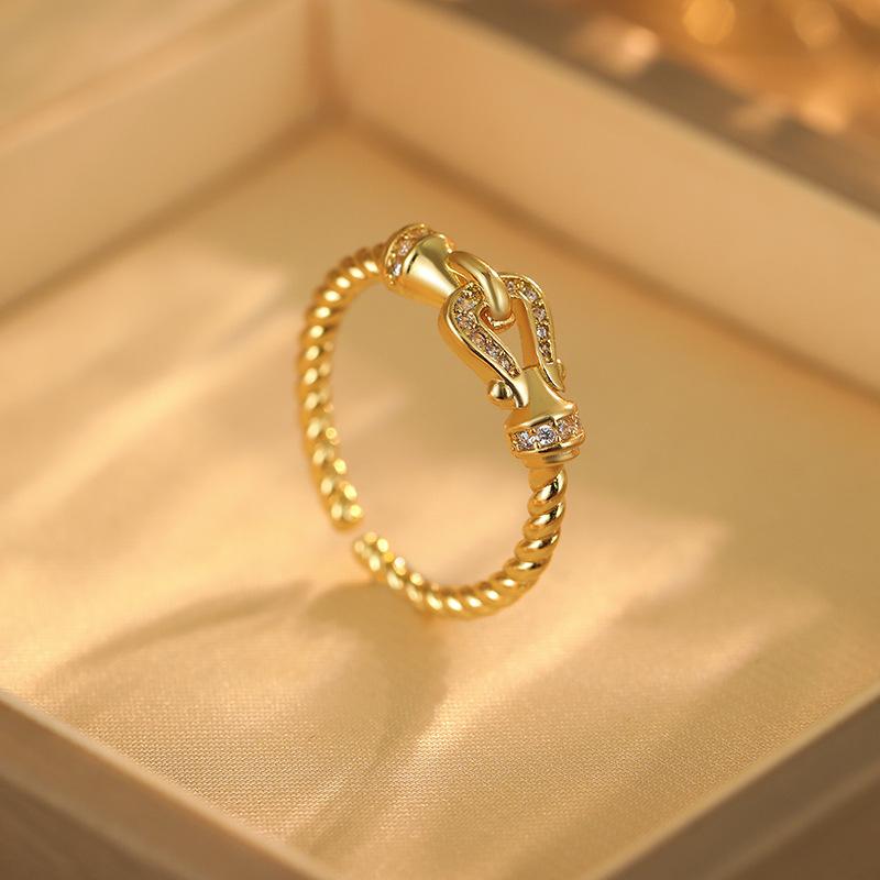 Diamant Hufeisen Schnalle Form Offener Ring Damen, High-End Mode Persönlichkeit Design Exquisites Ringzubehör Geschenk
