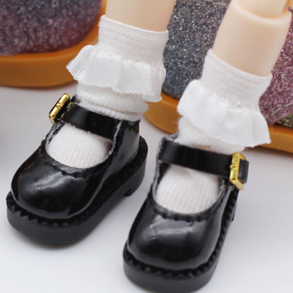 YUYAKESHI ob11 OB11 Größe Lederschuhe für Obitsu Puppe 11cm Körper, OB11 Schuhe, GSC Schuhe, Stiefeletten, OB11 Leder Figuren-Riemen (Schwarz)