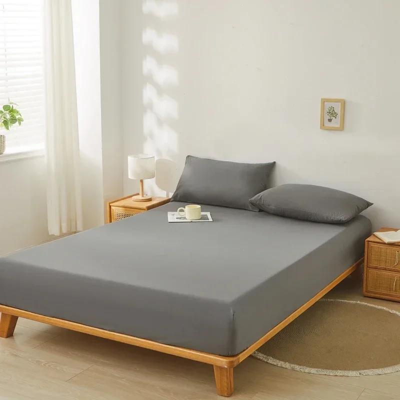 1 PCS Bedding Cotton Fitted Sheet With Elastic Bands High Quality Color Mattress Covers For Single Double King Queen Bed Linen Bedcloth Bedcover