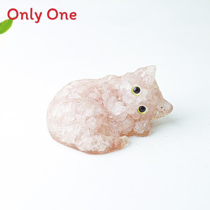 Resin Filled Natural Crystal Sleeping Cat Decor With Gift Box For Home Office Display