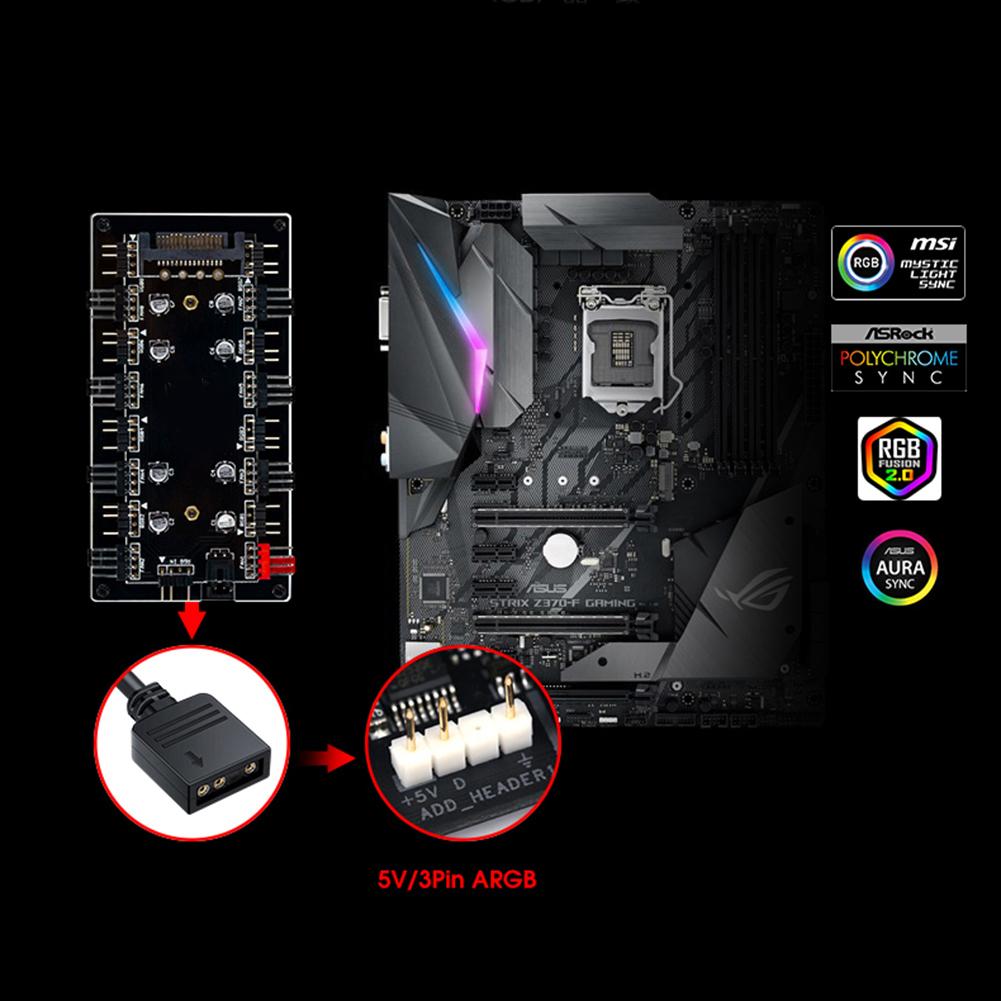 12V 4Pin/5V 3PIN PC Speed Controller Adapter Motherboard Sync ARGB/RGB PWM Fan Hub RGB Strip Splitter LED Light Strip Controller