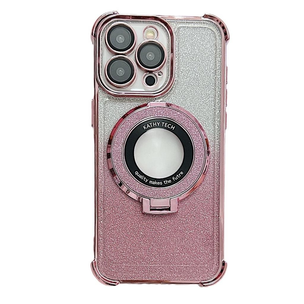 Gradient Electroplating Four Corner Anti-fall 11 Suitable for IPhone 16E Mobile Phone Case Apple 15 Flash Powder Magnetic Bracket Sheath 3