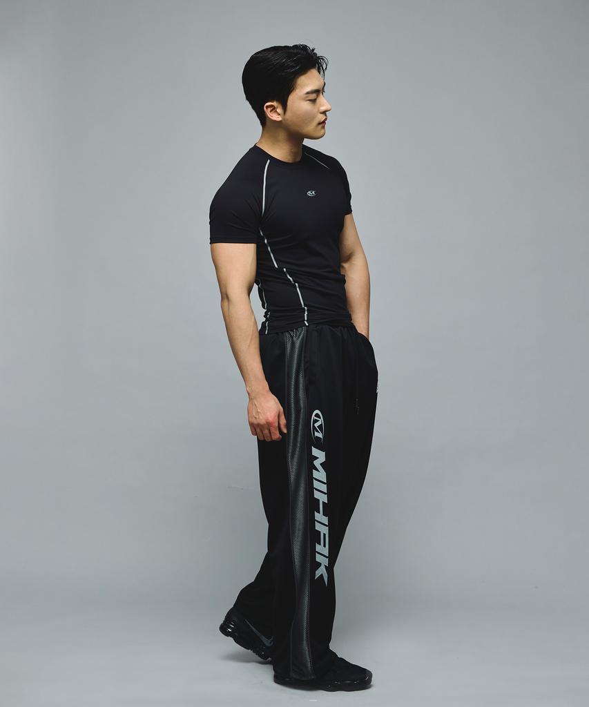 Mihag Sponsor Logo Mesh Jersey Wide Pants (Black)