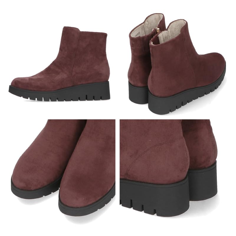Oriental Traffic Short Cold Hidden Wedge Easy to Walk 42405 BLACK Boots, Suede, Fleece-Lined, Velvet, Warm, Weather, Elastic, Zipper, Heel, Stable,