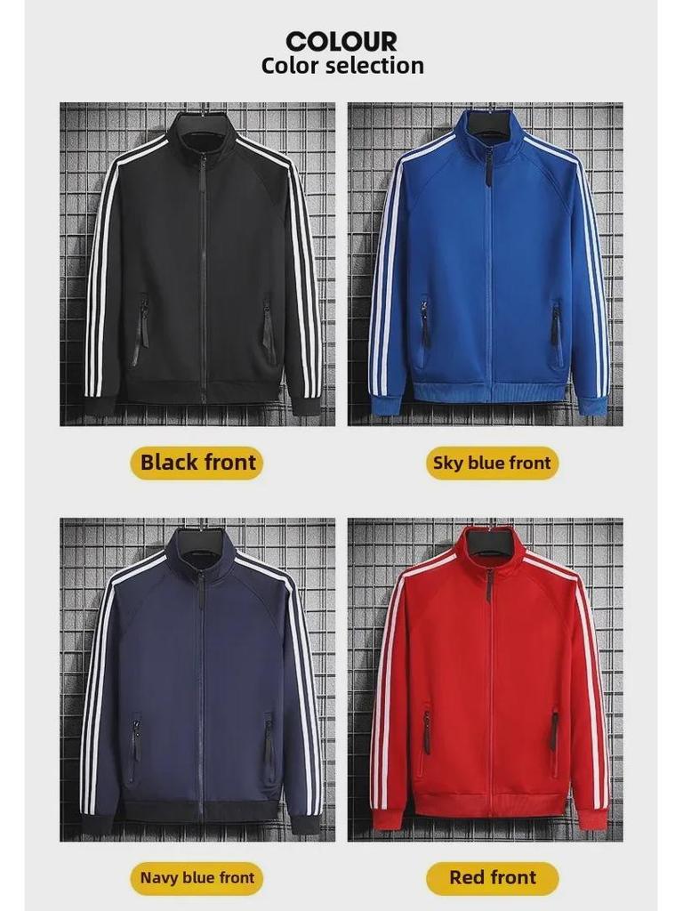 Geacă Sport Subțire de Primăvară/Toamnă pentru Bărbați, Guler Înalt pentru Tineret, Cardigan Clasic cu Fermoar cu Trei Dungi