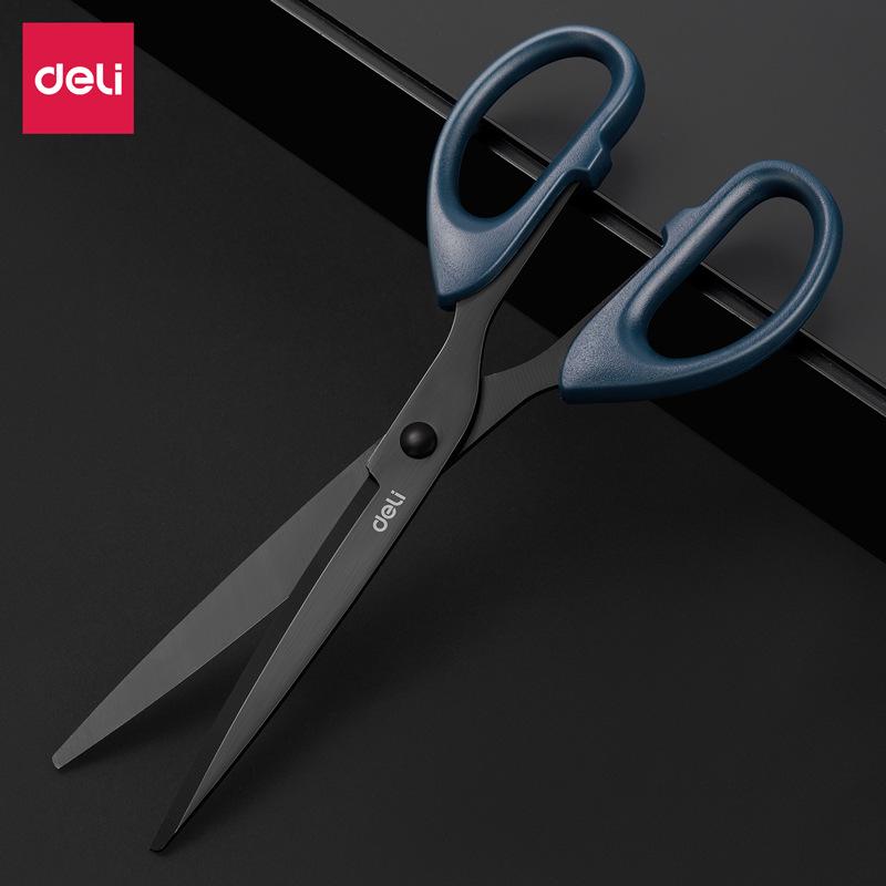 Deli Rustproof Black Blade Large Scissors, Stainless Steel Safety Scissors for Office and Household Paper Cutting