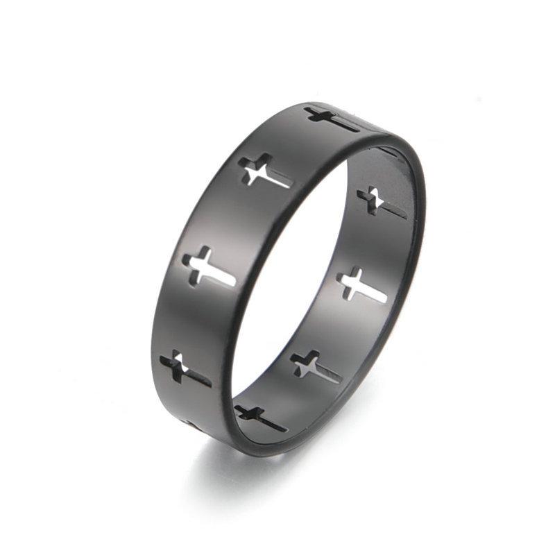 Black Cutout Cross Ring For Men Minimalist Personality Couple Band Versatile Fashion Jewelry Accessory