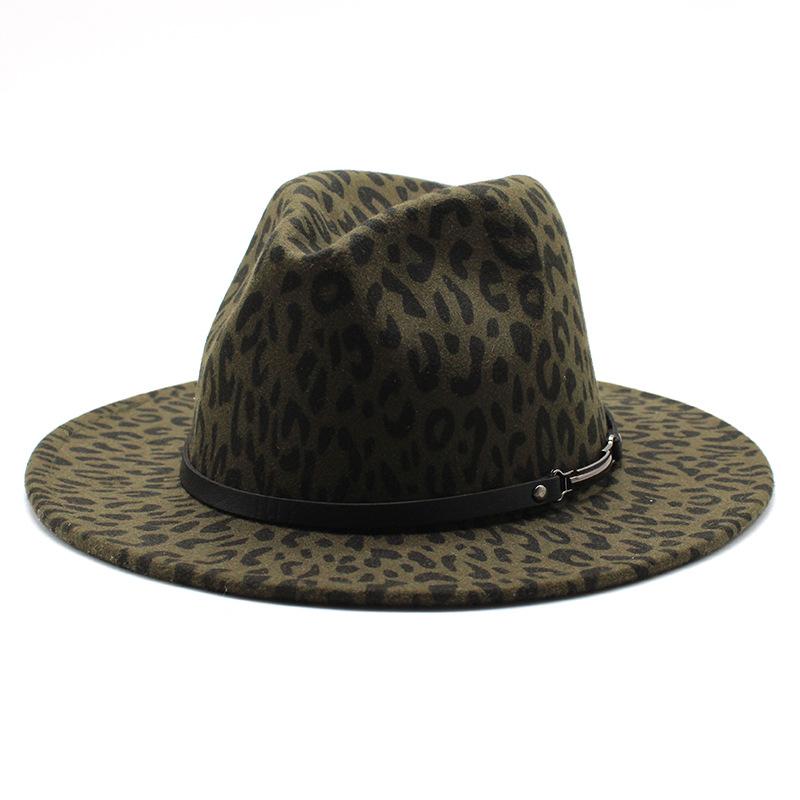Men'S And Women'S Leopard Print Woolen Top Hat Jazz Hat Felt Hat
