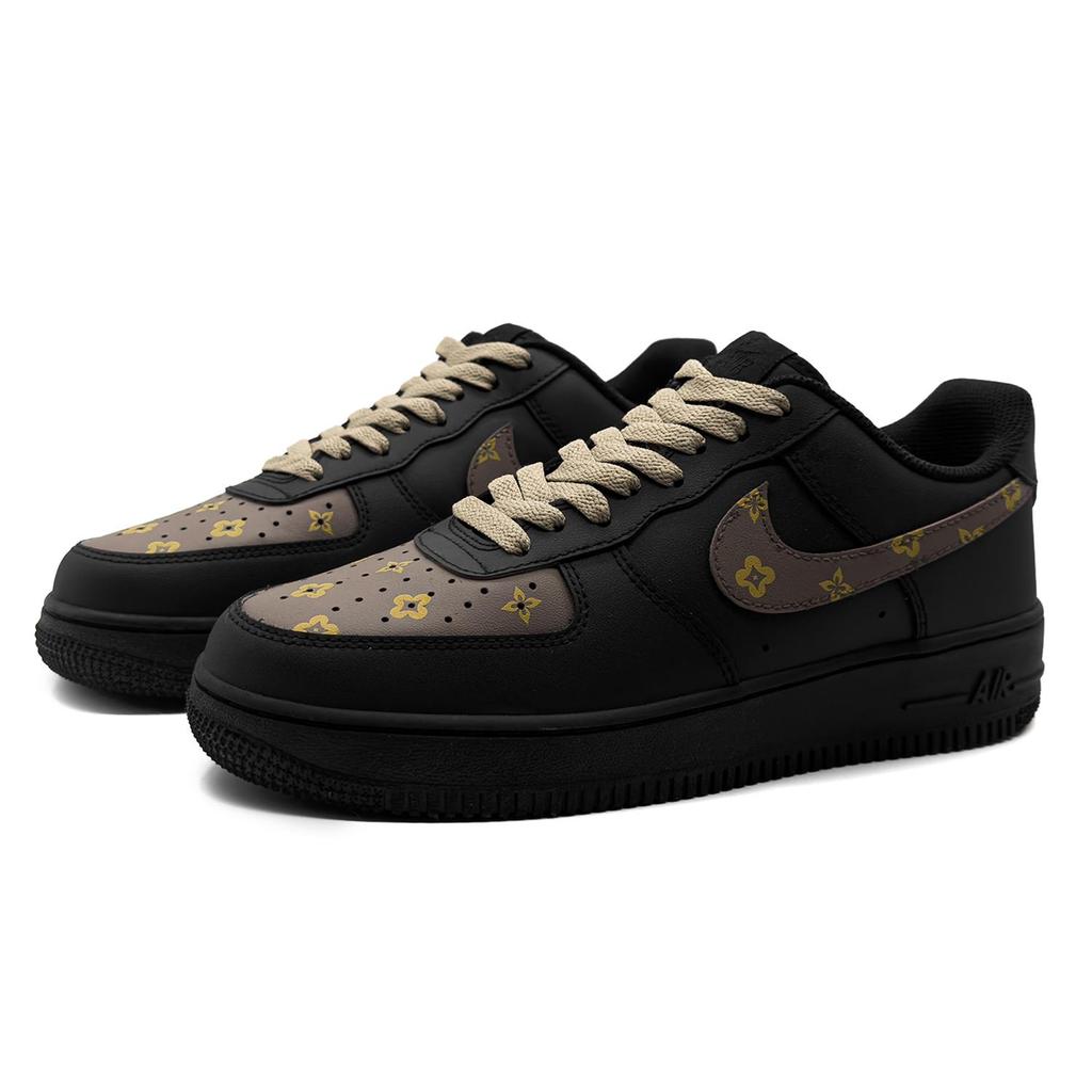 Nike Air Force 1 Luxury Design Leather Abrasion Resistant Slip Resistant Low top Skateboard Shoes Women's Black Brown DD8959-001(Team430-)
