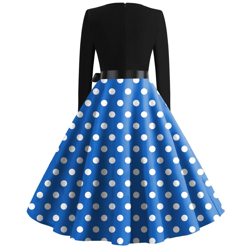 Women's Casual And Fashionable Long Sleeved R-neck Polka DotPrint Dress