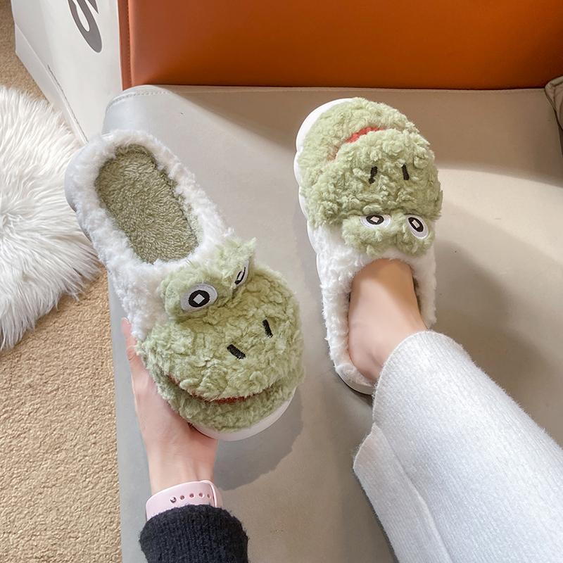 

Женские тапочки с рисунком крокодила, симпатичные домашние туфли для гостиной, мягкие зимние плюшевые шерстяные бесшумные нескользящие тапочки, женские тапочки 44-45 зелёный