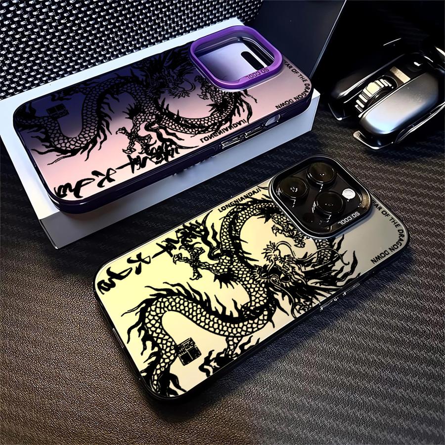 Phone Case for iPhone 17 Air 11 12 13 Pro Max 14 15 16 Plus 16e Soft Shell Fashion Totem Dragon