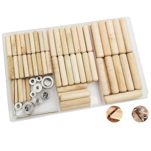 CESFONJER Dowel Kit, Includes 60 6mm, 34 8mm, and 22 10mm Wood Dowels, 6 Dowel Markers, 3 Drill Bit Depth Stop Collars, and a Hex Wrench for Furniture