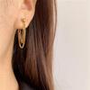 18K Gold-Plated Double Layer Chain Back-Hanging Stud Earrings for Women, Titanium Steel, European and American Style.