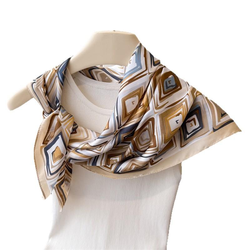 Women's Imitation Silk Square Scarf Soft Satin Lattice Print Wrap Foulard Neckerchief Bandanas Hair Skinny Tie Scarves Shawls
