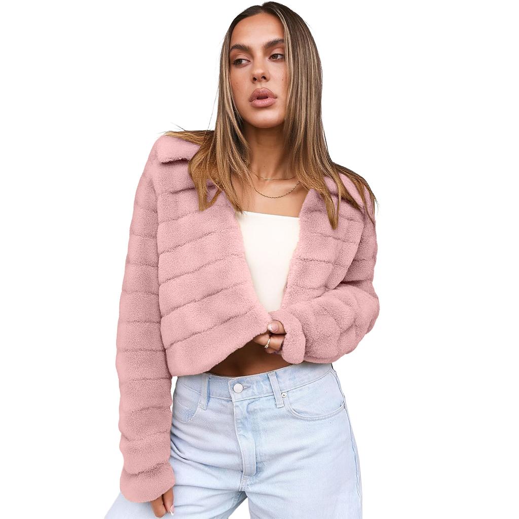 Womens Cropped Faux  Jackets Long Sleeve Open Front Short Coats