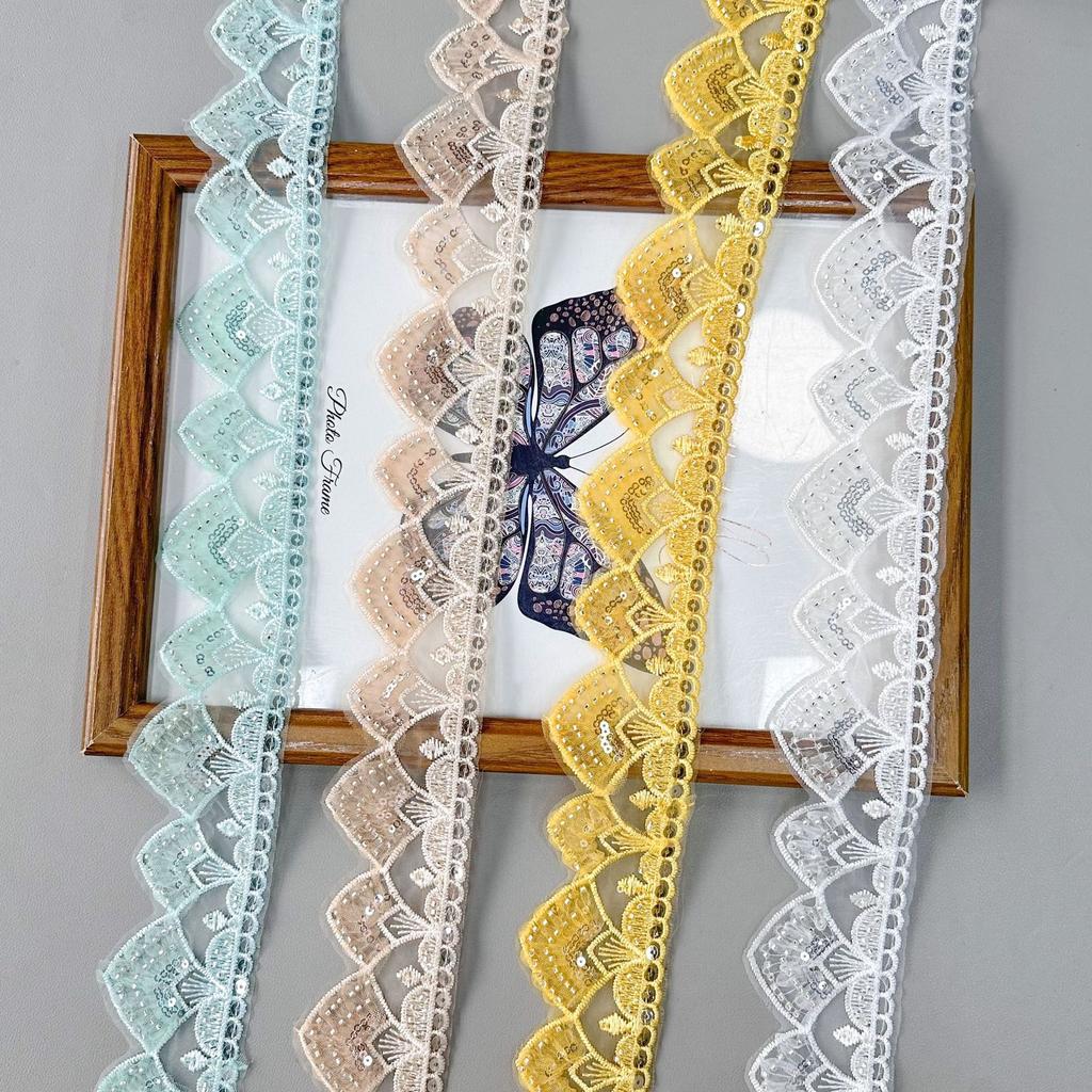Multi-Colored Beaded Sequined Lace Wavy Embroidered Lace Mesh Dyed Skirt Cuffs Barcode Decoration