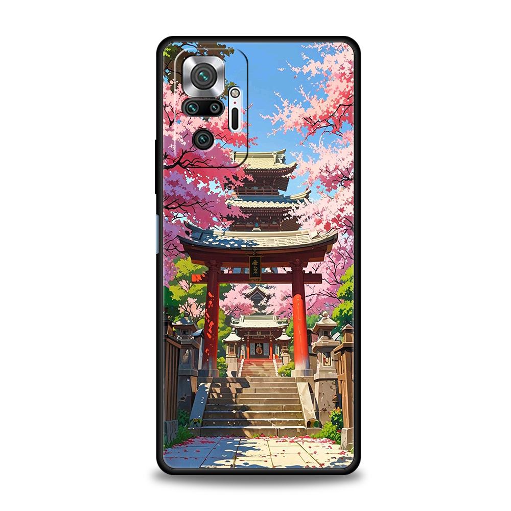 Japanese Style Temple And Cherry Blossoms Phone Case for Redmi 14C 13C Note 14 13 12 11 10 Pro Plus K40 K50 Pro Plus 5G Soft TPU