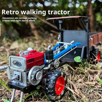 Vintage Alloy Tractor Model with Sound Light Movable Farm Rear Carriage Die-cast Toy Truck Vehicle Desktop Decoration