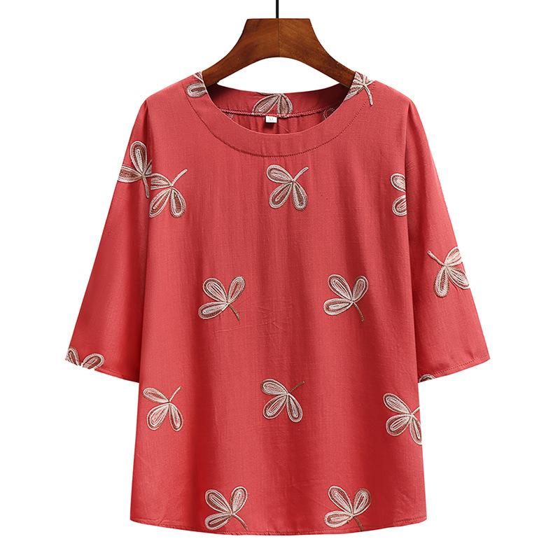 Summer Suit Printed Ladies Short-sleeved Cotton and Linen Loose Summer Clothes Two-piece Suit Plus Size