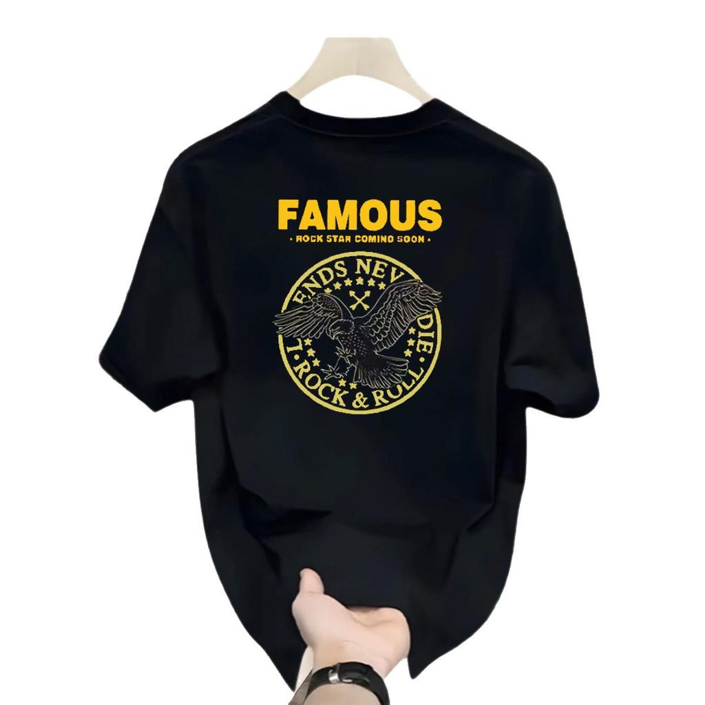 Cross-Border Exclusive Explosive Goods, Good Goods 100% Pure Cotton Short-Sleeved Men'S Fashion Versatile Comfortable Printed Round Neck High-End