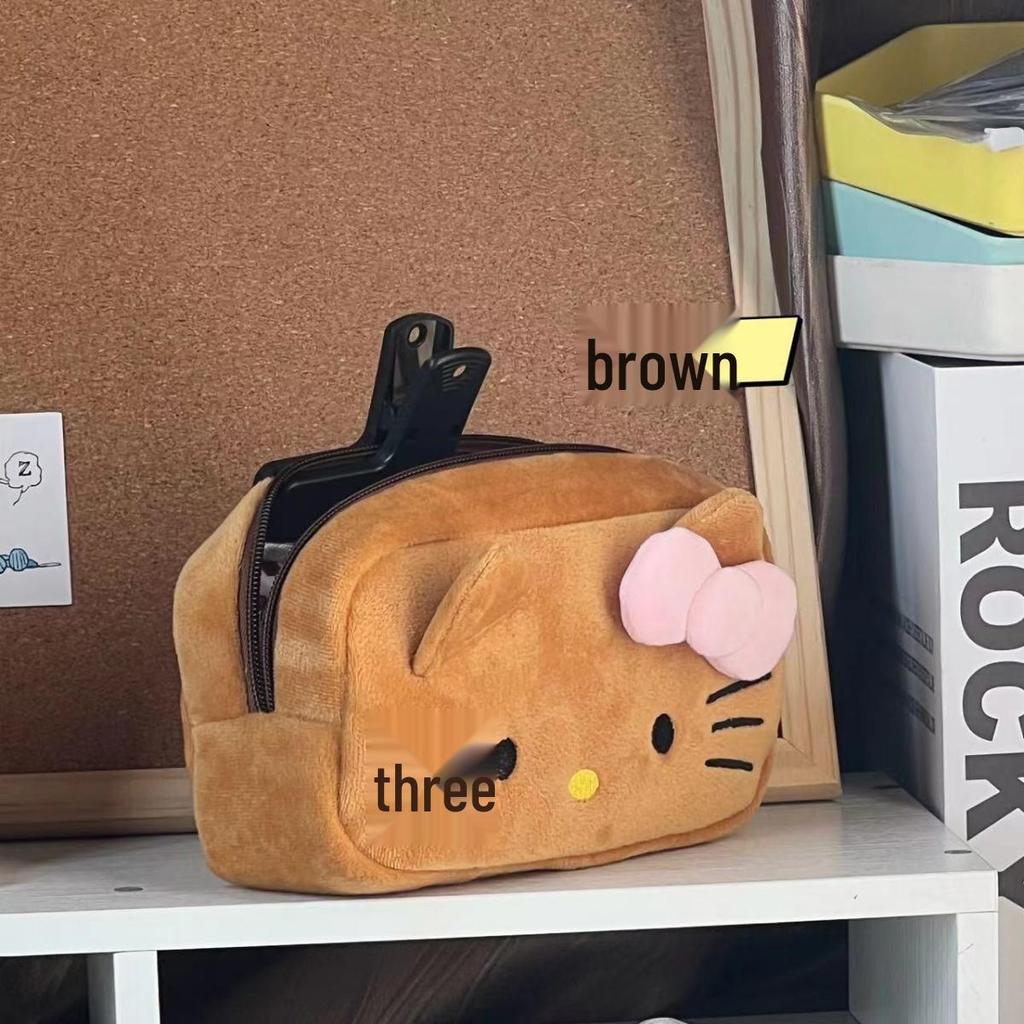 Kitty Cat Plush Pencil Case - Cute Japanese Style Cartoon Makeup & Storage Bag with Large Capacity