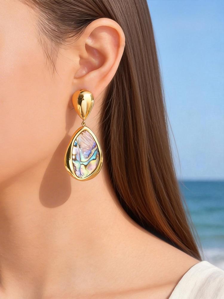 Elegant Stainless Steel Abalone Shell Earrings for Women Irregular Shell Earrings Waterproof Fashion Jewelry Gift