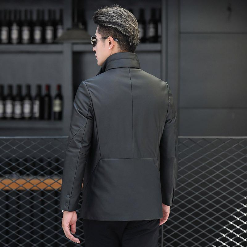 Зимняя кожаная куртка мужская куртка из овчины пуховая куртка средней и длинной длины — фото 2