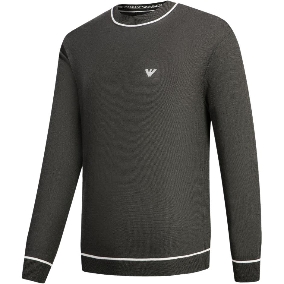 Emporio Armani FW24 Contrast Trim Logo Embroidered Crew Neck Long Sleeve Sweater Men Sweater Brown 6D1MXH-1MJLZ-F626