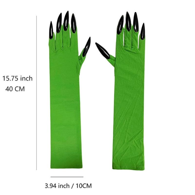 Frightening Green Long Nails Gloves Funny Cosplay Party Long Nails Witch Fingernails Gloves Dress Up