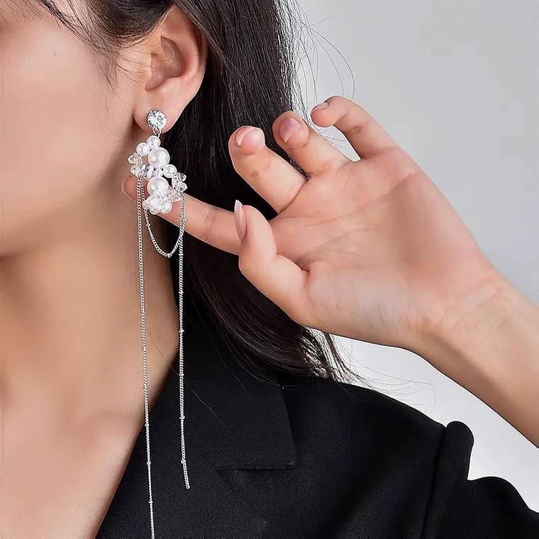 Light Luxury And High-end Feeling, Ultra Long Pearl Tassel Earrings With Earrings