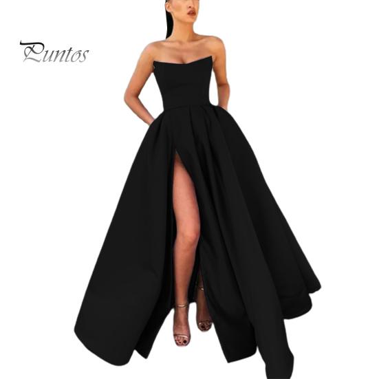 Dame Kveldskjole Bandeau Off Shoulder Ryggløs Ermeløs Høy Splitt A-linje Stor Sving Plissert Glidelåslukking Bak Ytelse Bryllup Maxikjole