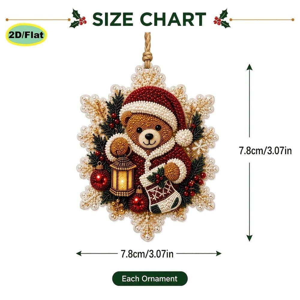 6pcs Pearl Diamond Painting Ornaments 2D Flat Wooden Tag Pendants  Christmas Theme