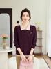 Chic Red Lapel Sweater for Women, Ideal for Spring/Autumn, Knitted Cardigan, Faux Two-Piece Design for Middle-Aged Style.