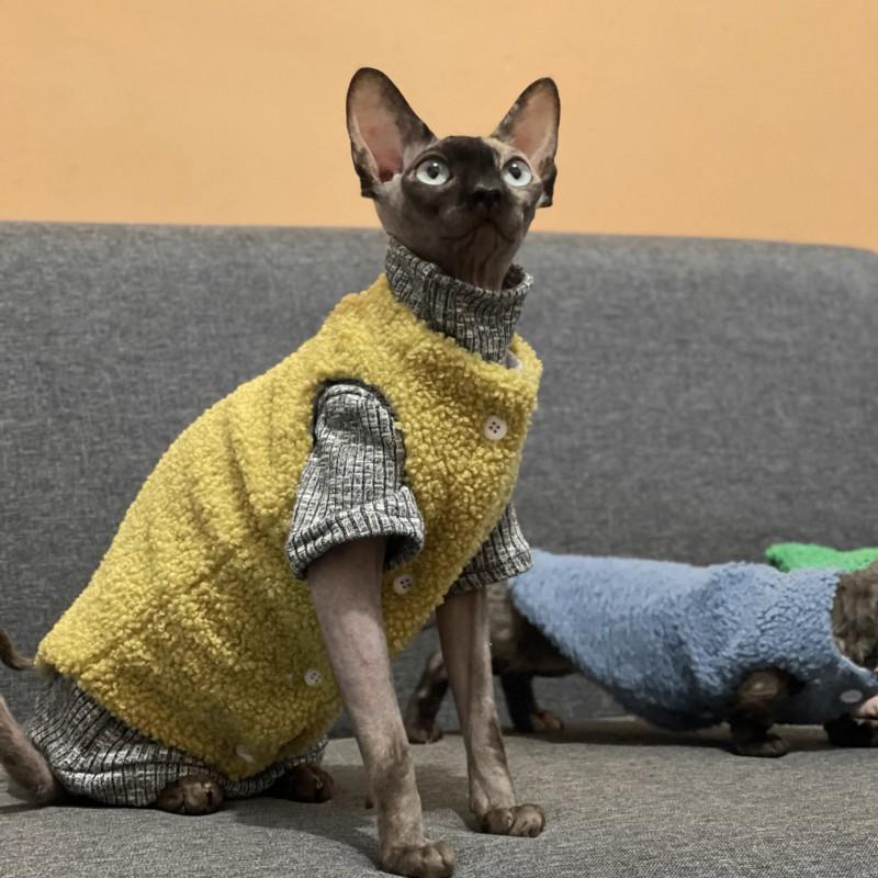 Warm Fleece-Lined Cat Vest Devon Rex Hairless Cats Winter Thickened Sleeveless Coat Small Breed Pet Clothing