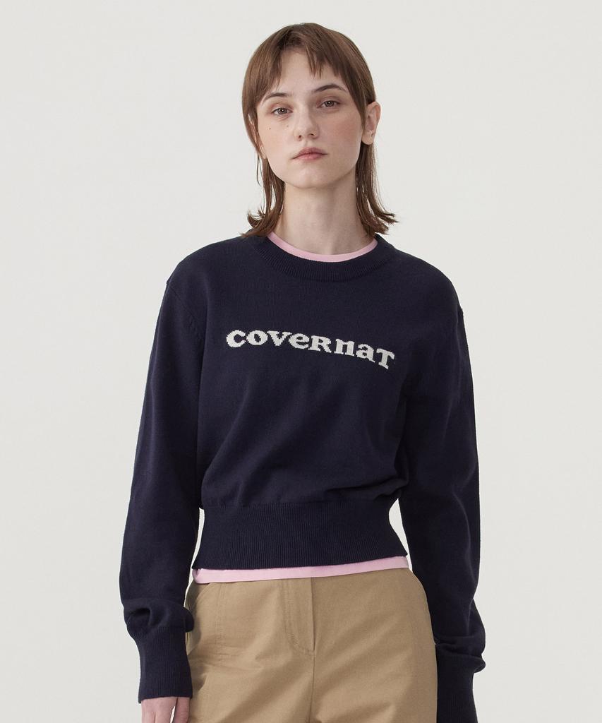 COVERNAT WOMAN Cooper Logo Round Neck Knit Navy