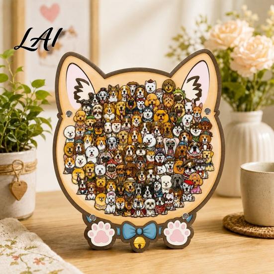 Decorative Puzzle Toy Wooden Animal Jigsaw Puzzle Pig Rabbit Theme Difficult Interactive Challenge Game Kids Adults for Desk Decoration Learning